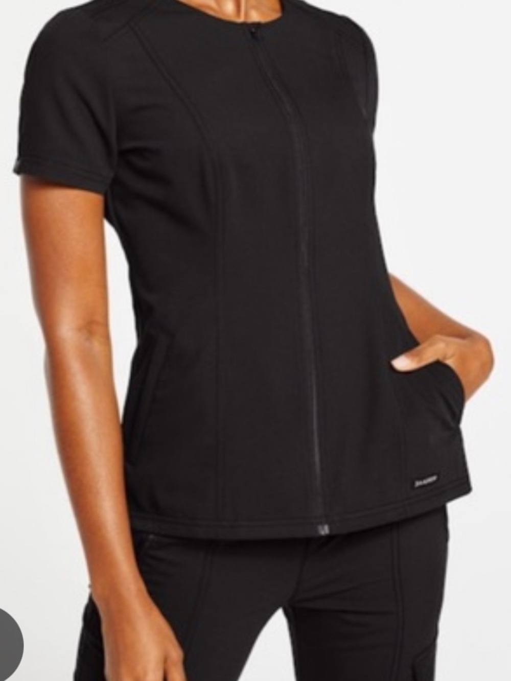 Jaanuu Black Zip-Front Medical Scrub Top